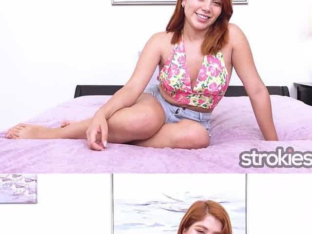 Strokies - Knob wanking Marina Gold gets her lewd Peruvian face sprayed with goo