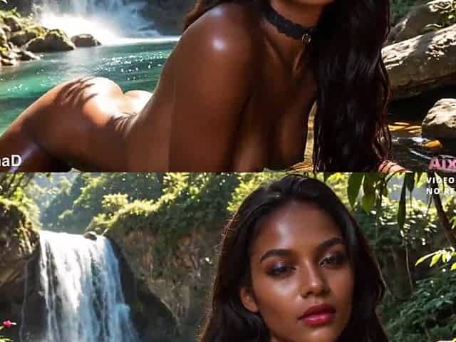 I screw a darksome-skinned angel at a waterfall, filling her constricted cunt and booty with cum. [AI Generated]