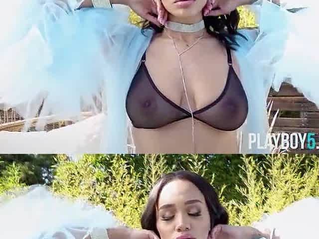 Curvy ebony angel mother I'd like to fuck model Julie Kay solo outdoor near a pool