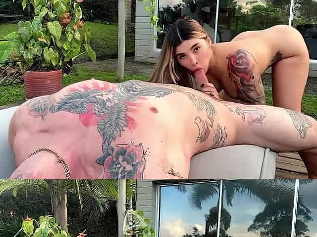 Jumping on a large cock hoping the neighbors will watch us