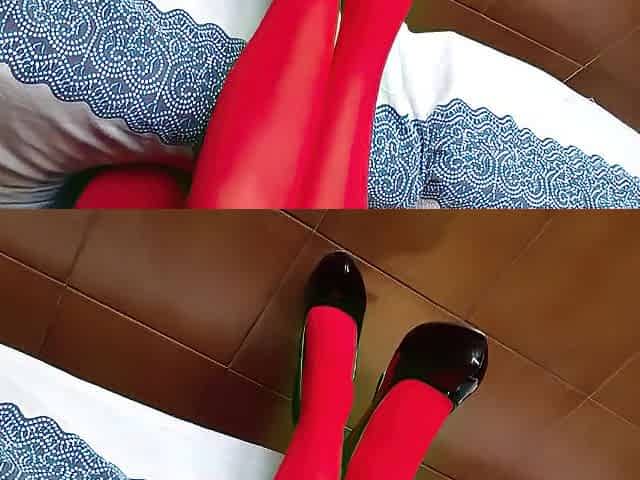 The mother i'd like to fuck with gorgeous legs, red hose and ebony heels