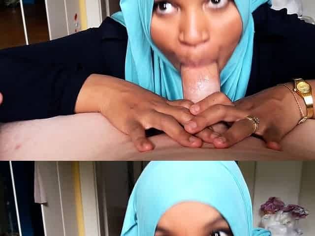 Hijab Muslim sucking good dick pov