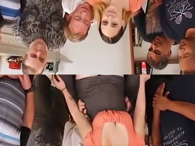 Cuckold shares wife with four dicks