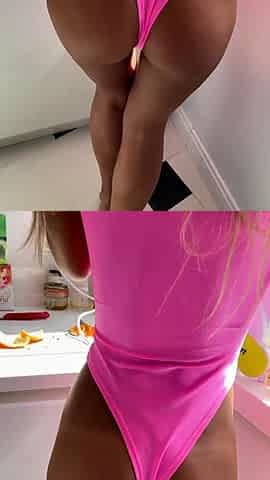 Luscious Monika Fox In Pink Bodysuit Undresses In Kitchen