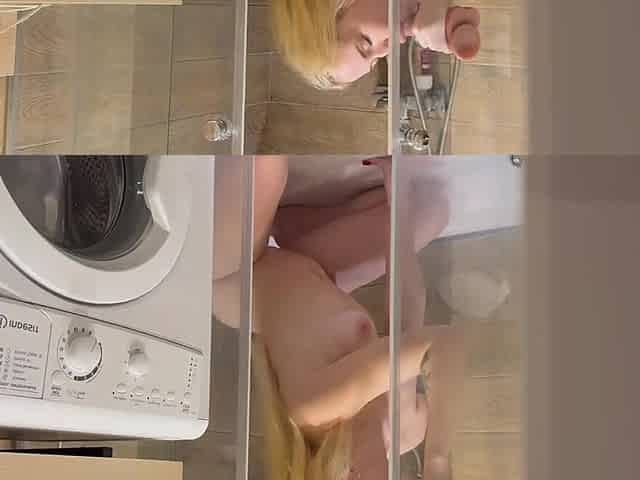 Blonde russian girl was riding on a dildo in the bathtub waiting for her bf