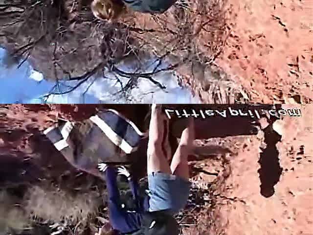 Small solo teen masturbating outdoors
