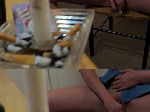 Bald snatch stretched with huge vibrator