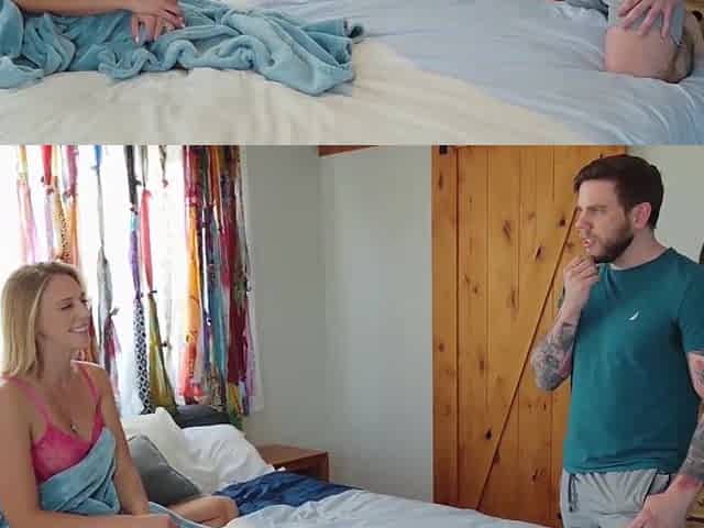 Hot blonde baddie spins stepbrother's stiff cock in loud tryout
