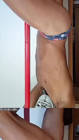 Hawt striptease in a pull up bar - Large hard jock masturbation