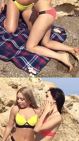 Daniella Margot have fun with her lesbian girlfriend at a nude beach