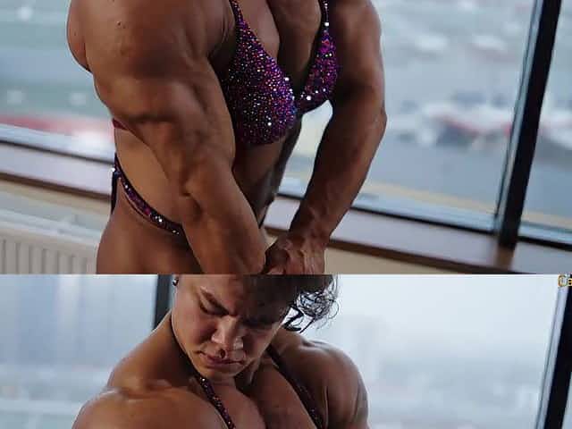 Korableva is a fitness model who loves to show her muscles in front of the camera