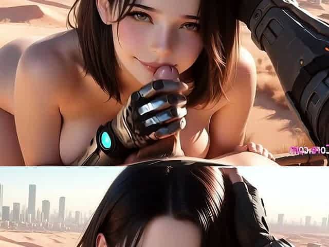 Cyber vixen takes hard cock deep in the dunes (AI Porn)