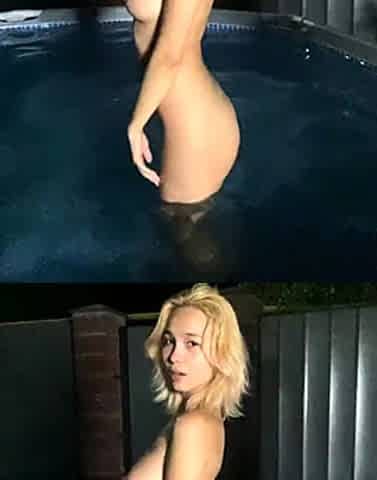 Asian girl gave herself right in the pool