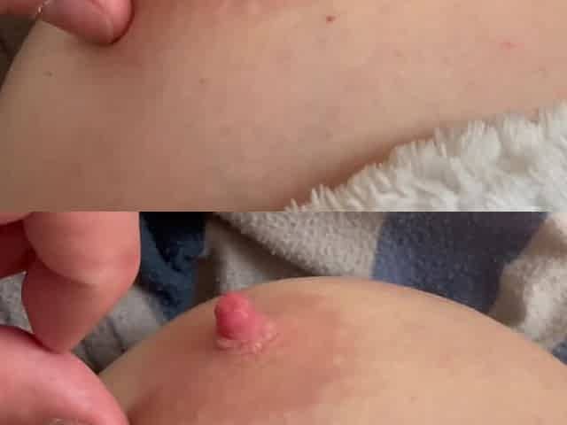 Play with my nipples and tits when I touch his