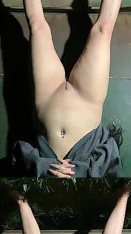 Gal stands to urinate with no panties on outside