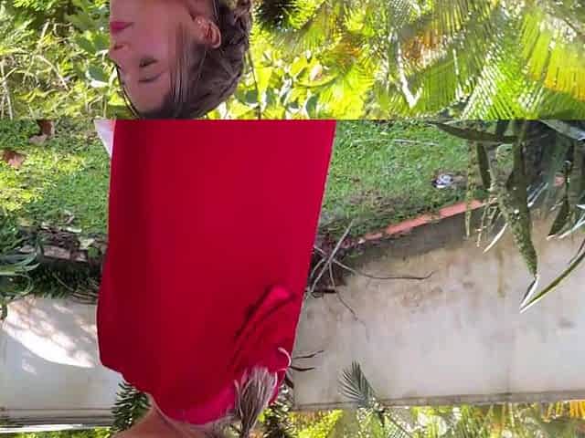 Little Red Riding Hood lost a fruit from her basket and is looking for it in the wolf's panties.