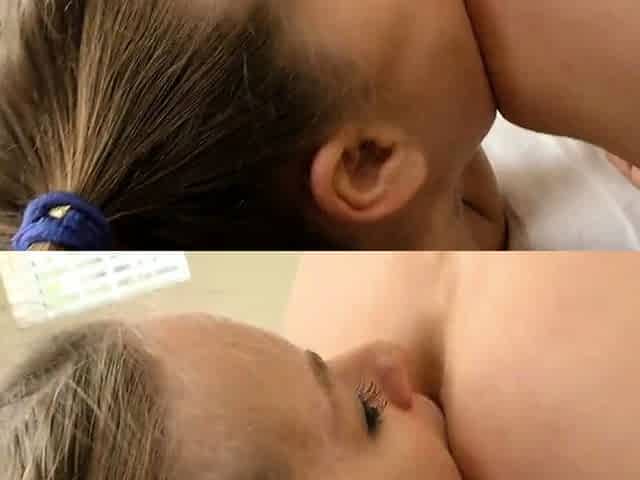 Pigtailed teen stepdaughter takes care of stepdad's schlong