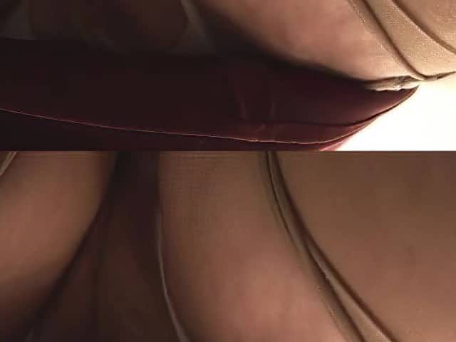 Shaggy granny in crotchless pants posing