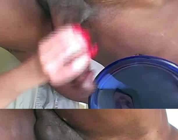 Fat black slut giving an interracial handjob