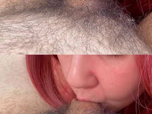 Redhead Bitch Skillfully Swallows Her Neighbor's Hairy Tiny Virgin Cock