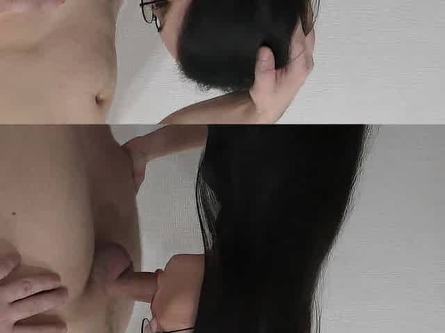 Gal with glasses sucks ramrod and eats cum.