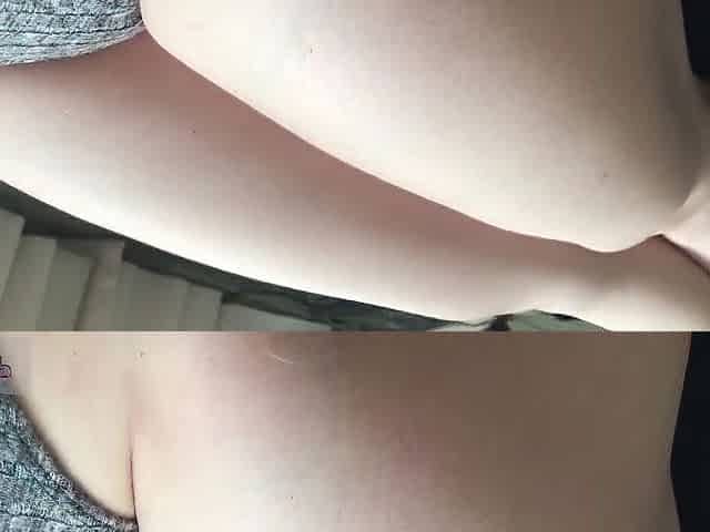 Opening my bodysuit and flashing my bushy vagina ;)