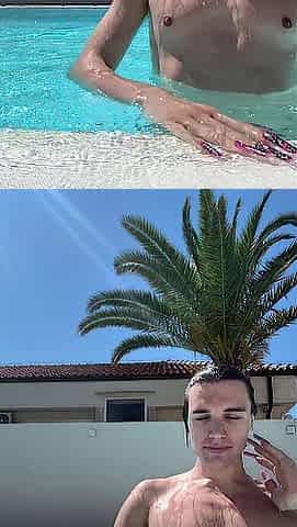 Femboy on holiday nude in the pool boating