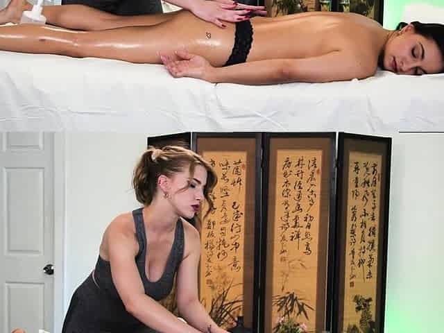 Disguised Janitor Tricks Client into Oily Lesbian Threesome