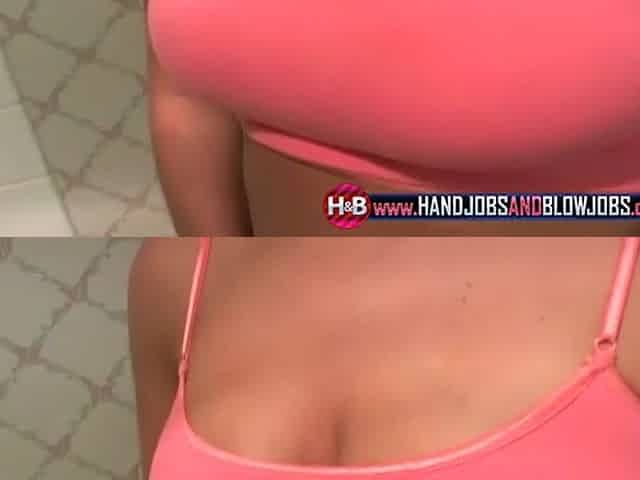 Busty blonde POV teen gives a handjob