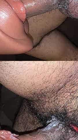 Screwing large penis with toy twat