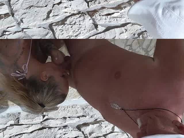 German Pornstar Kira Knight Mouthfucked on Stairs