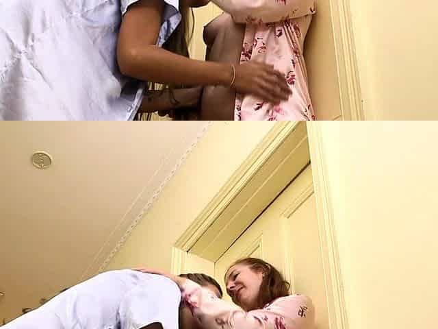 Skinny girl with tiny tits fucks her redheaded housemate