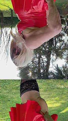 CD piddles and shows broken butt outdoors