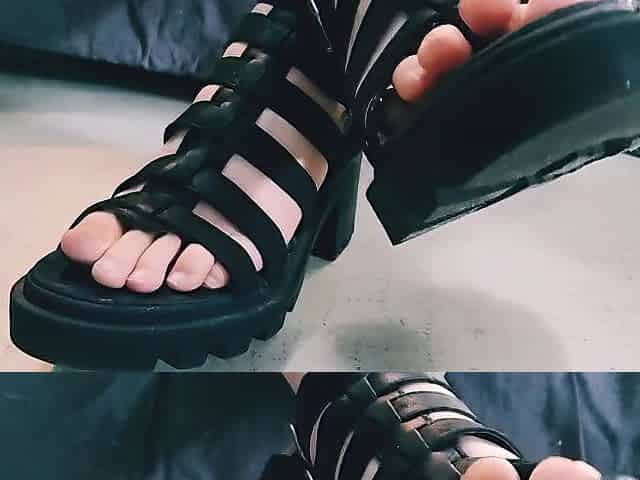 POV At the Feet of a Gothic Dominatrix-bitch (foot worship, toes, sandals)