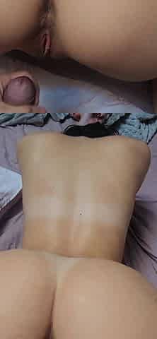 A young slut got a load of cum on her ass
