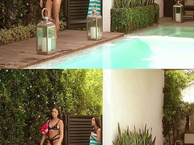 Bikini party by the pool with three hot babes