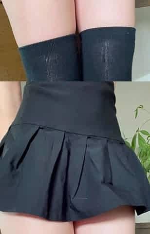 Blonde teen in stockings sucks two cocks