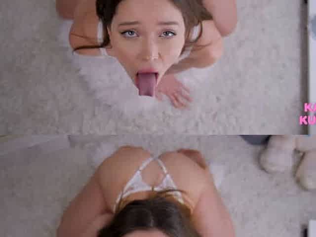 Cute sexy in transparent lingerie coolly sucks dick with a cumshot on the face