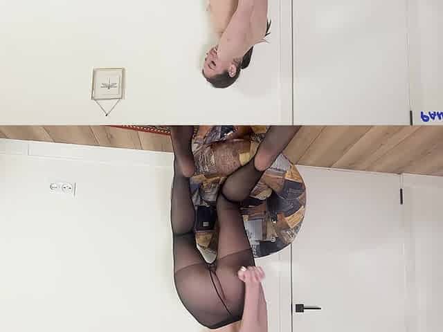 Vika Lita in Sheer Black Pantyhose Masturbating
