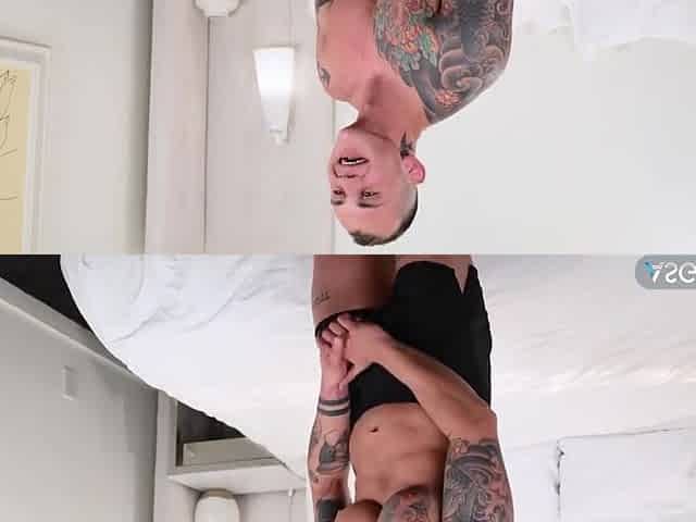 Inked Muscled Jock Spitroasted Hard In Threesome