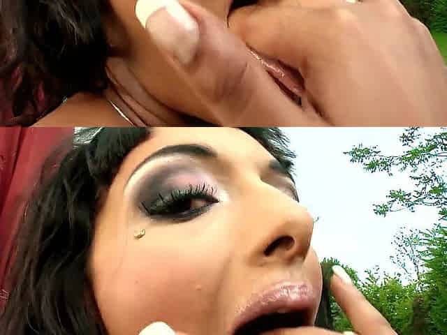 Hot playgirl eats cum after getting a hard bang outdoors