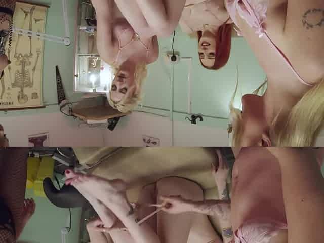 Ava Grey, Grace, Gigi Rouge, and Sunflower Doll in a steamy bra-lesbian orgy