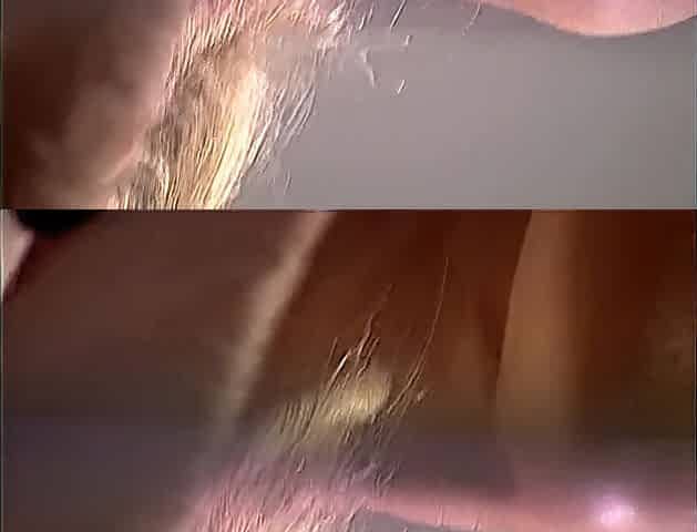 Golden-haired doxy with large fake bazookas has vagina pumped in the prison cell