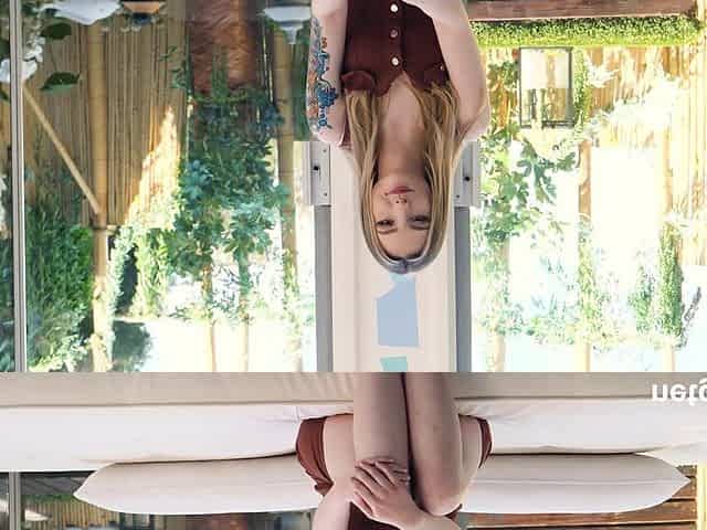 Tatooed blondie invited to her groupmate house. She admit the furniture he has ,but she didnt know that he is going to fuck her