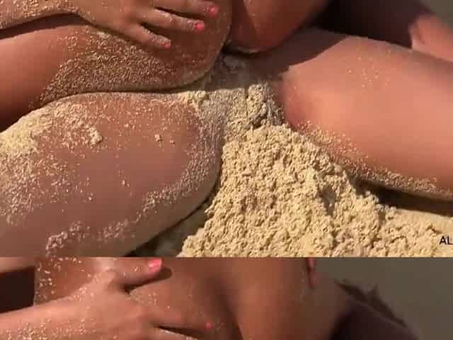 Dirty Naked Blonde Girl Is Cuddling Her Bad Besties Gentle Pussy, While On The Beach