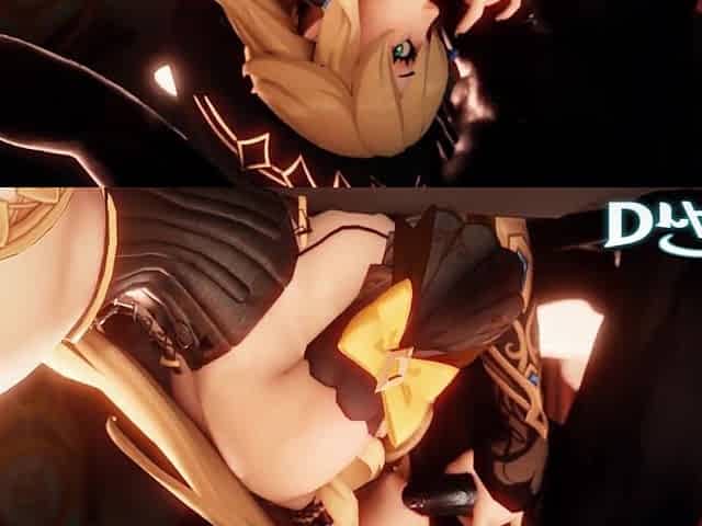Navia Gently Sucks a Big Hilichurl Dick While Getting Her Ass Filled by a Dildo - 3D Genshin Impact