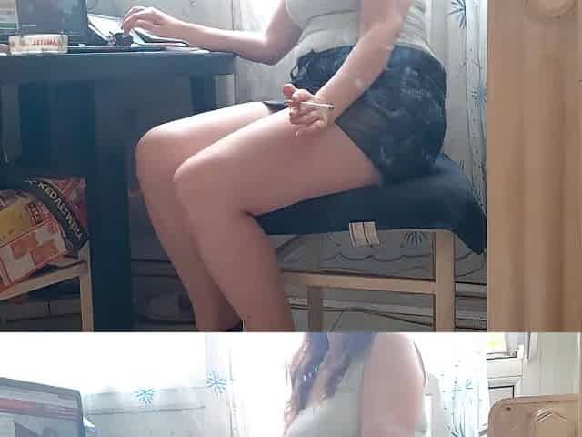 Smokin' and tugjob in the kitchen