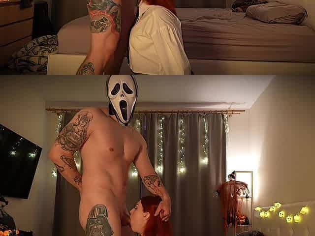 Gorgeous Student Gets Banged Roughly By Ghostface And Cums On Her Face On Halloween
