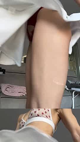 Slow Motion Skirt Twists Red Panties Sheer Bra