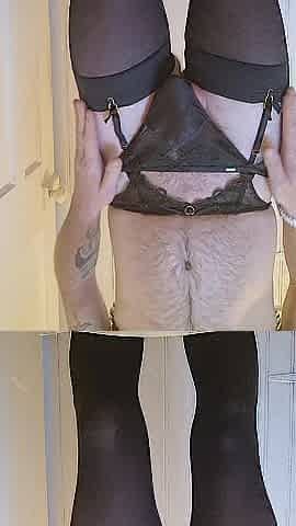 Xdress urinate throughout a chastity cage in nylons tights suspender thong lace brassiere and strap